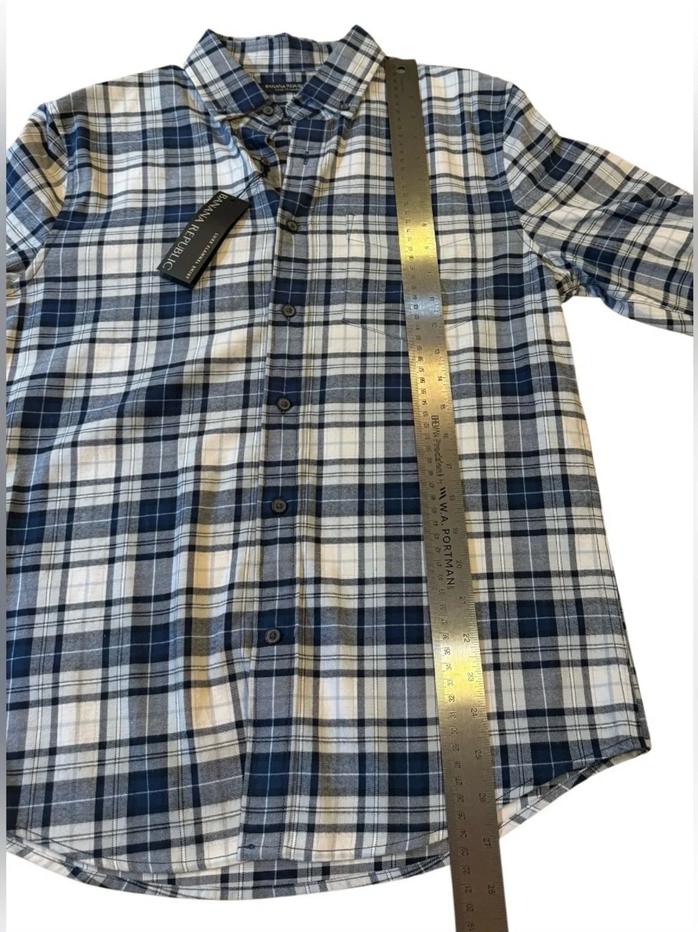 Banana Republic Luxe Flannel Shirt Mens S Blue Plaid Untucked Slim Fit NWT